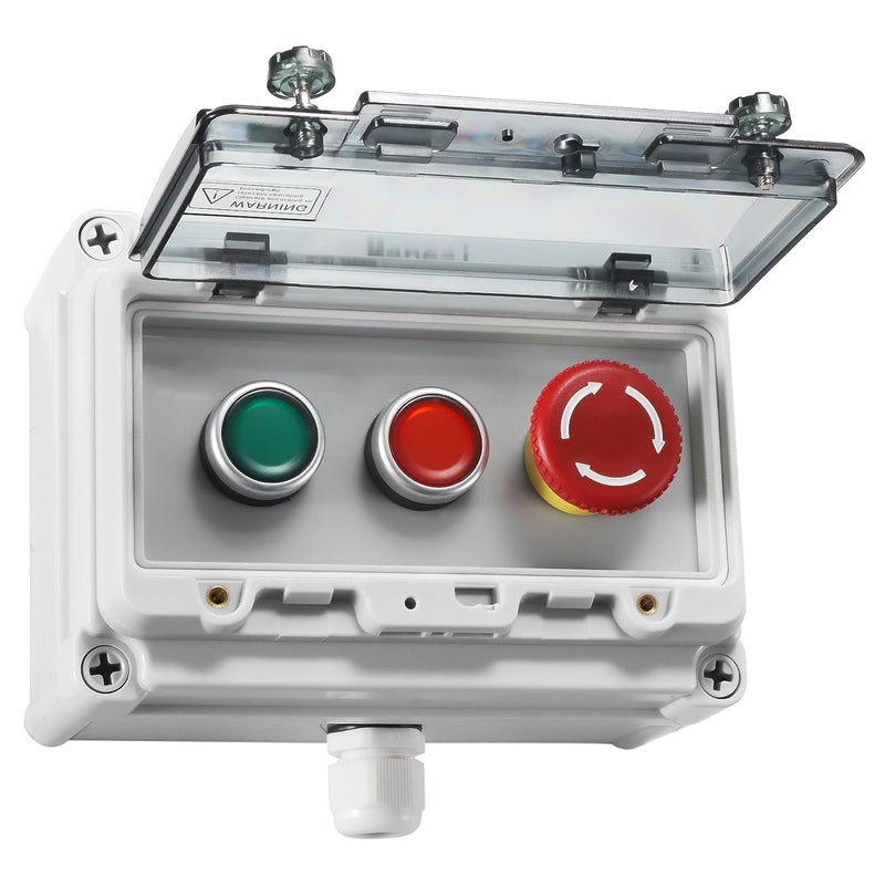 Manesi Push Button Station IP67 Outdoor Waterproof Button Switch Box Emergency Stop Button Switch and Instantaneous Button Switch (Green and Red) with Protective Cover Anti-Misoperation Switch - Image 1